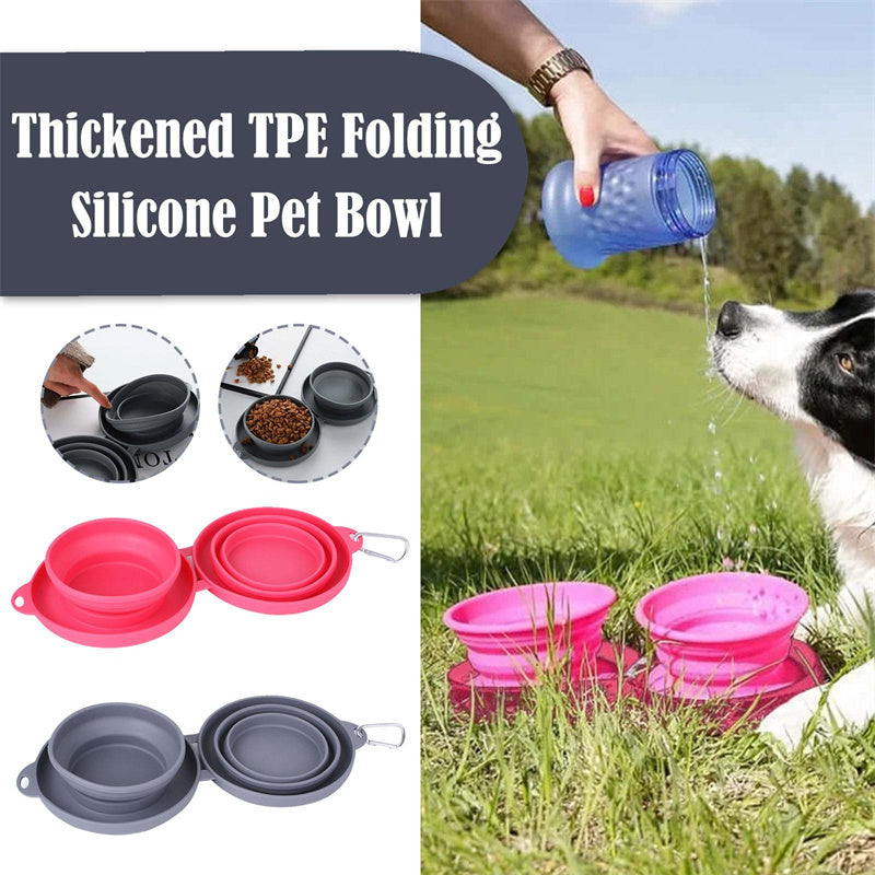Rubber Foldable Double Bowl Pet Feeding Bowl Pets Supplies Dog Cat Bowls - My Store