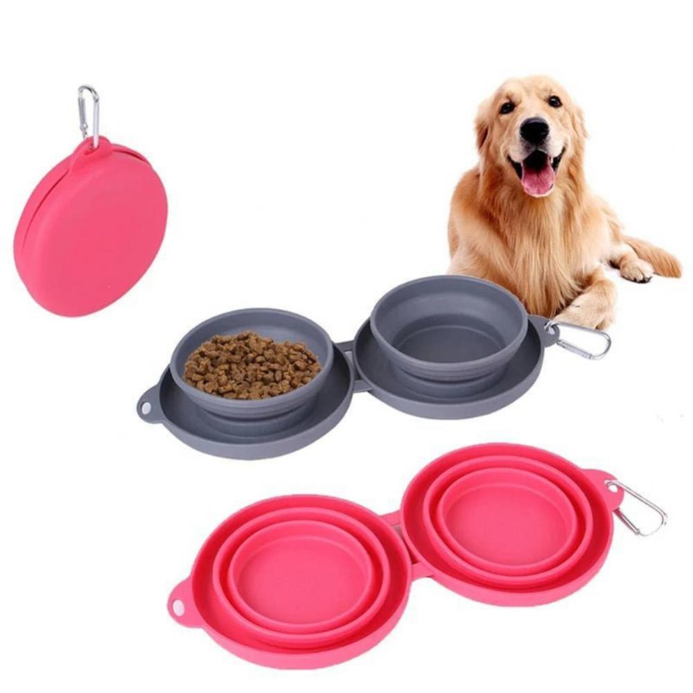 Rubber Foldable Double Bowl Pet Feeding Bowl Pets Supplies Dog Cat Bowls - My Store