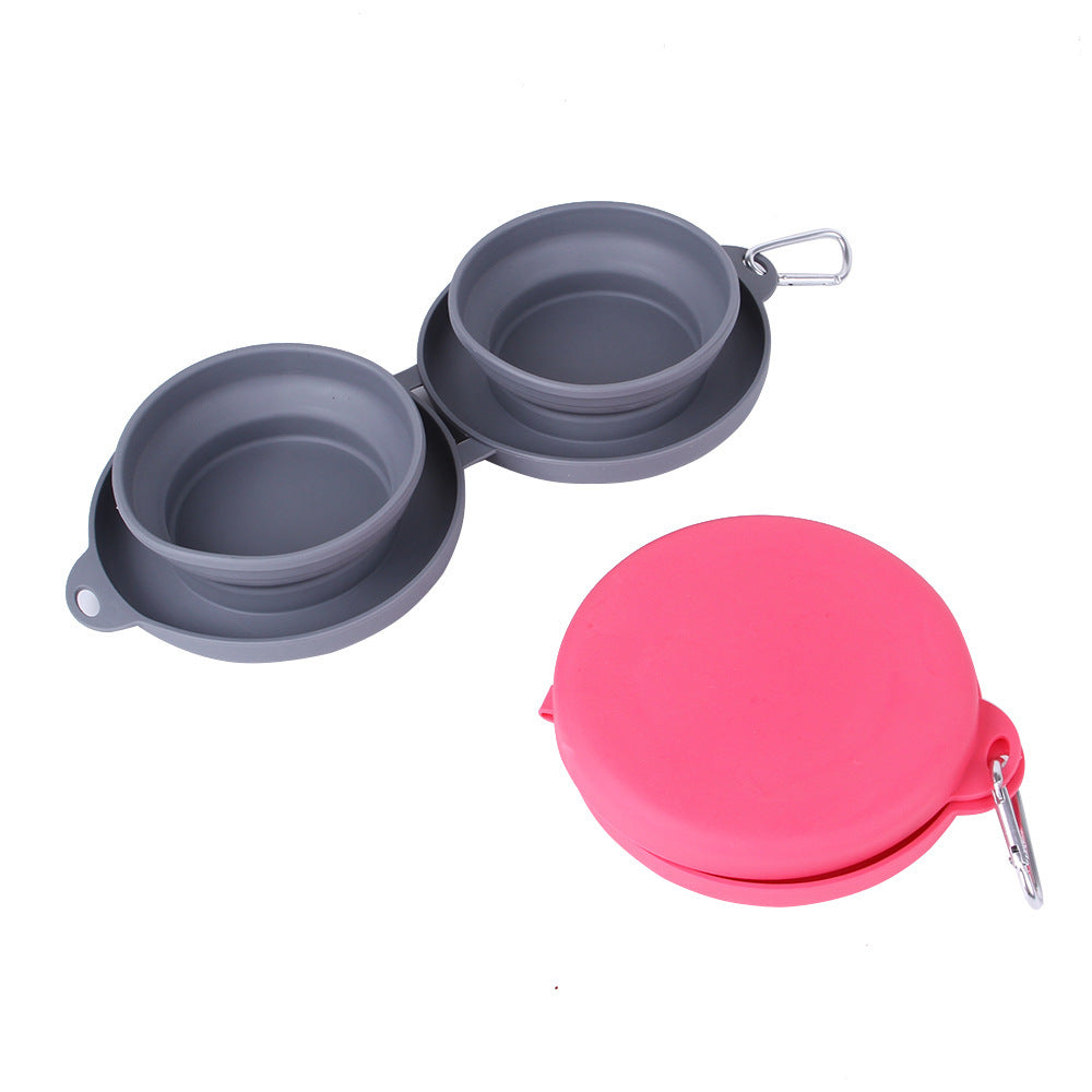 Rubber Foldable Double Bowl Pet Feeding Bowl Pets Supplies Dog Cat Bowls - My Store