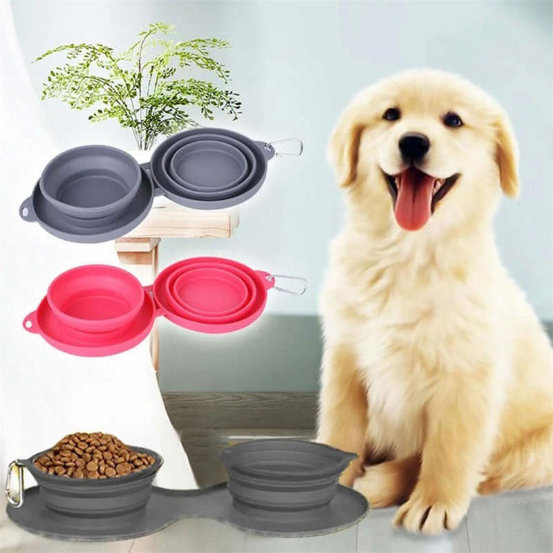 Rubber Foldable Double Bowl Pet Feeding Bowl Pets Supplies Dog Cat Bowls - My Store
