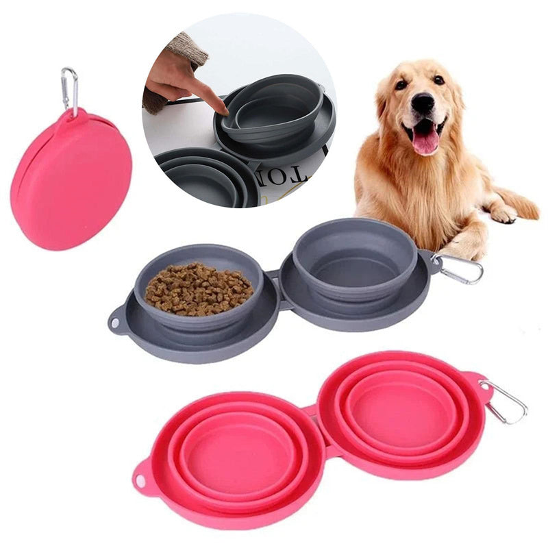 Rubber Foldable Double Bowl Pet Feeding Bowl Pets Supplies Dog Cat Bowls - My Store