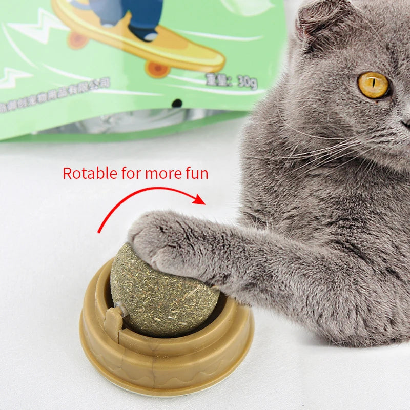 Natural Catnip Cat Wall Stick-on Ball Toy Scratchers Treats Healthy Natural Removes Balls to Promote Digestion Cat Grass Snack - My Store