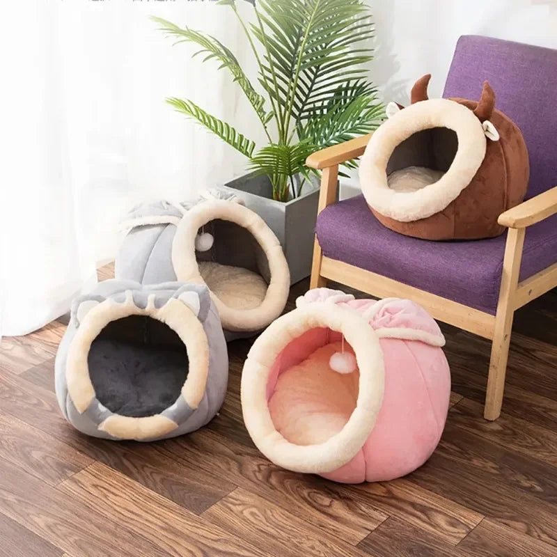 Cat Bed House Kennel Nest Round Pets Sleeping Cave Kitten Beds Pet Basket Cozy Kitten Lounger Cushion Cat House Tent Dog House - My Store
