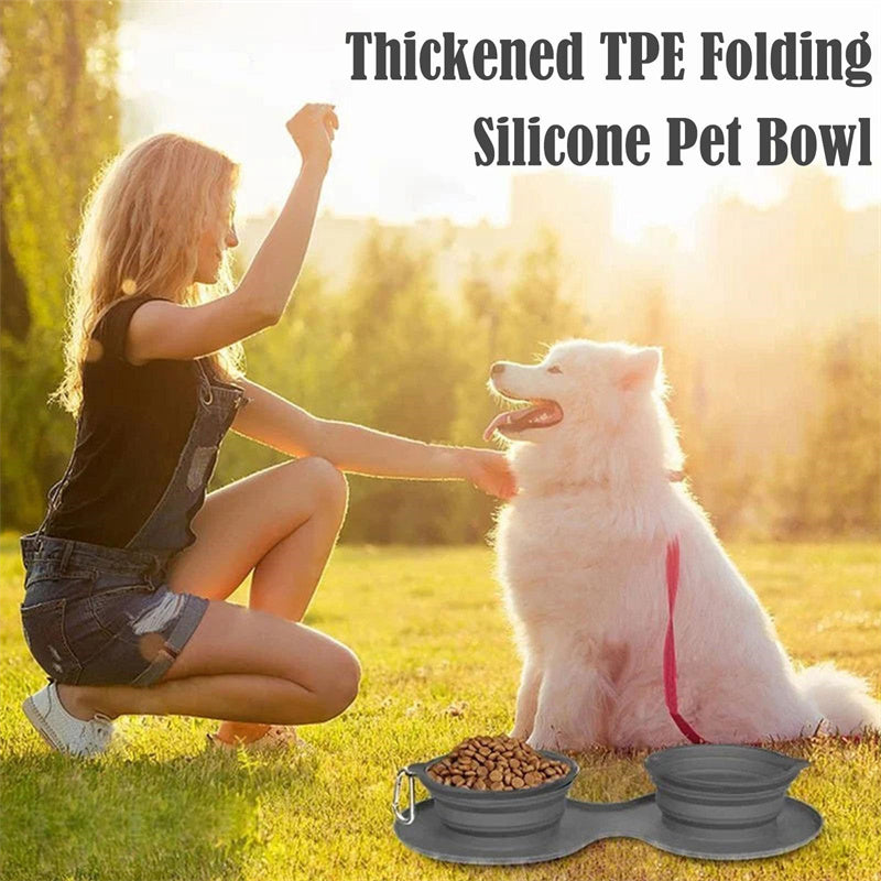 Rubber Foldable Double Bowl Pet Feeding Bowl Pets Supplies Dog Cat Bowls - My Store