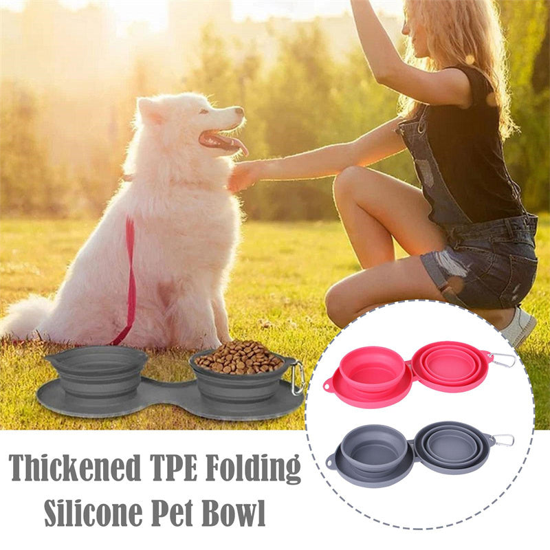 Rubber Foldable Double Bowl Pet Feeding Bowl Pets Supplies Dog Cat Bowls - My Store