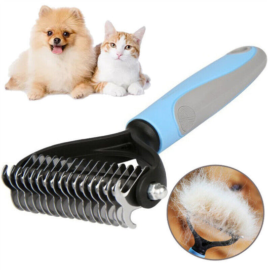 Grooming Brush For Pet Dog Cat Deshedding Tool Rake Comb Fur Remover Reduce 2-Side Dematting Tool For Dogs Cats Pets Grooming Brush Double Sided Shedding And Dematting Undercoat Rake Hair Removal Comb - My Store